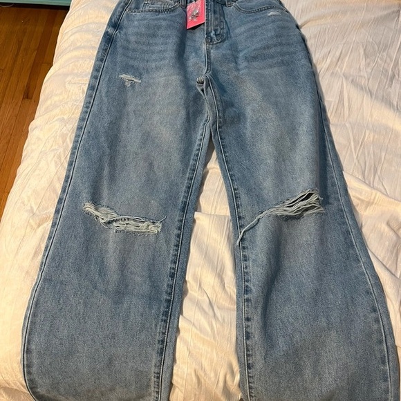 Edikted Light Blue Straight Leg Jeans - Picture 1 of 3